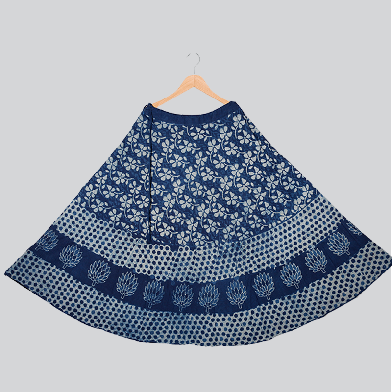 Lotus Print Skirt In Indigo