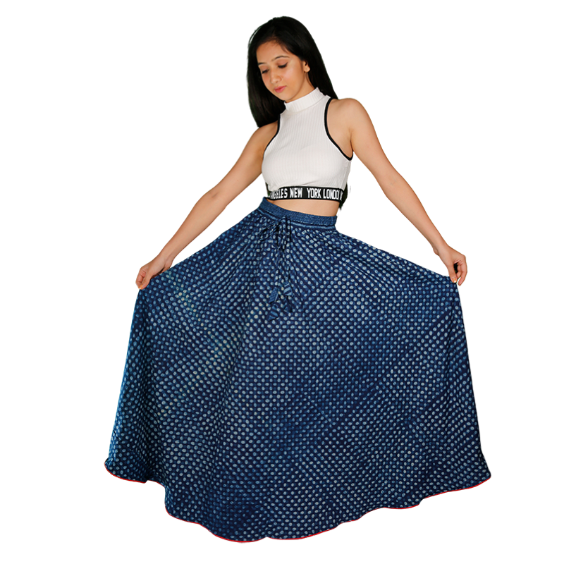 2-In-1 Hand Crafted Cotton Skirt in Indigo
