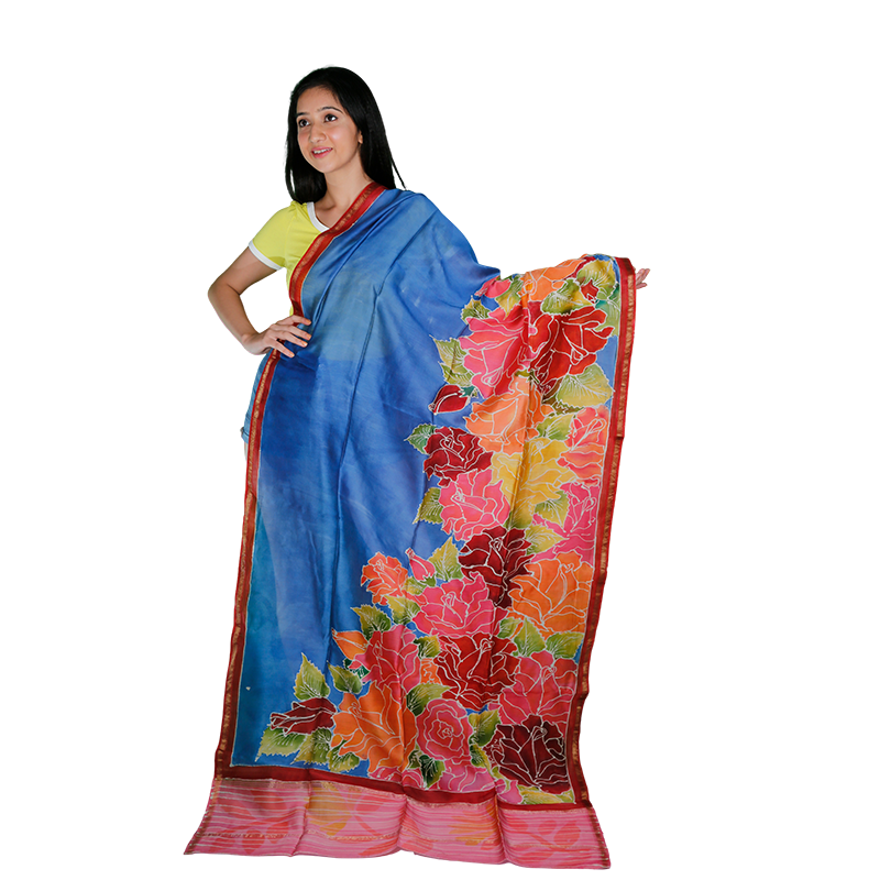 ROSE PRINT DUPATTA IN MAHESHWARI SILK