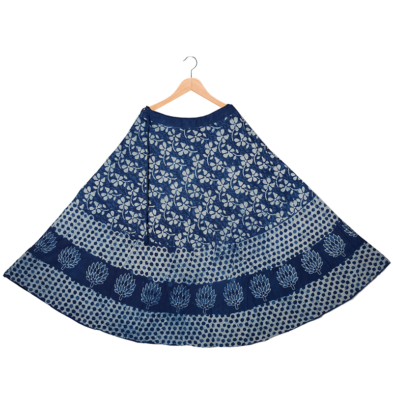 LOTUS PRINT SKIRT IN INDIGO