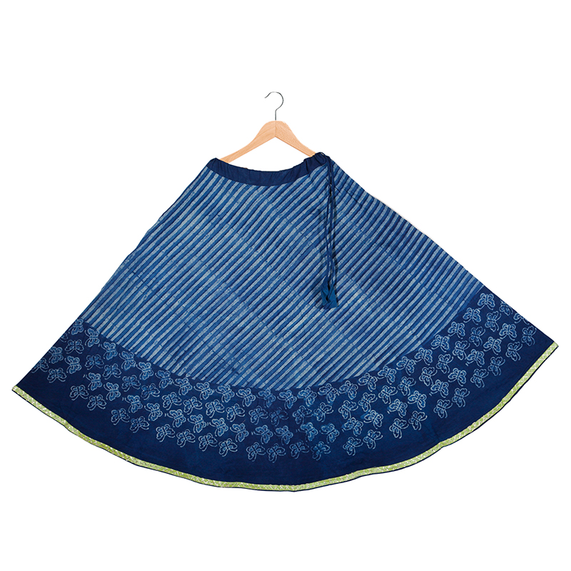 LEHERIYA PRINT INDIGO SKIRT WITH BUTTERFLY BORDER