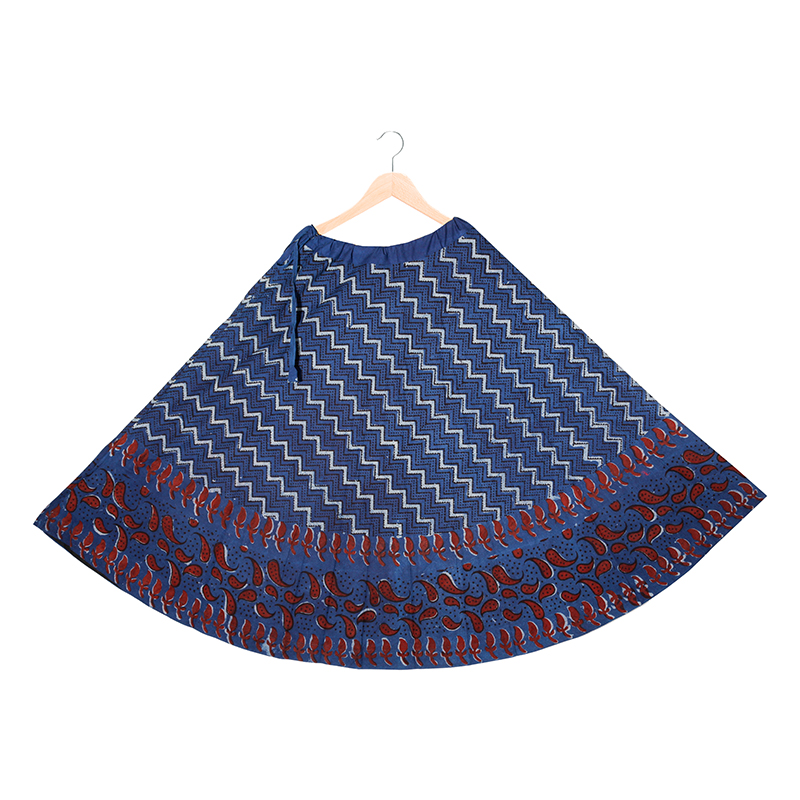 ZIG ZAG PRINT TARAPUR PRINT SKIRT WITH INDIGO