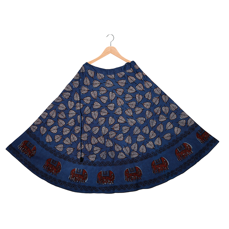 COW MOTIF TARAPUR PRINT SKIRT IN INDIGO