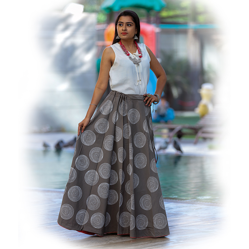 SPIRAL BLOCK PRINT SKIRT