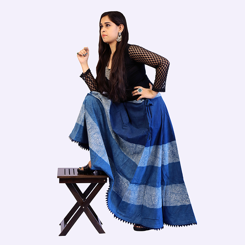 DENIM LOOK A LIKE DABU PRINT SKIRT - Image 2