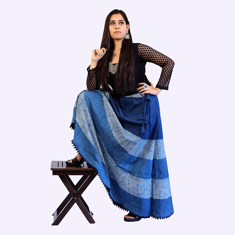 DENIM LOOK A LIKE DABU PRINT SKIRT