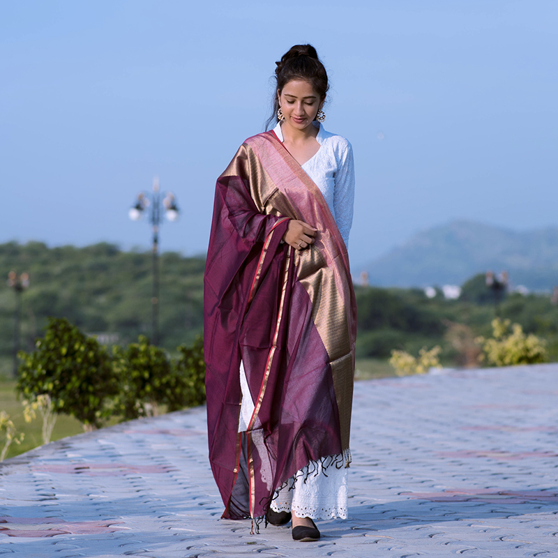 BIG ZARI BORDER  MAHESHWARI SILK DUPATTA
