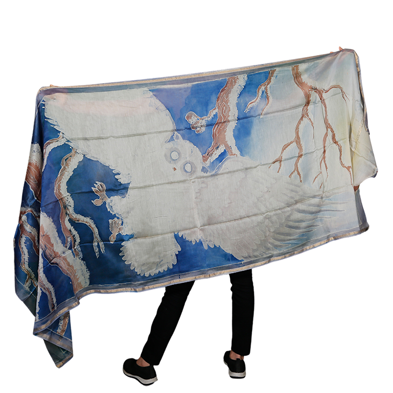 SILK DUPATTA - SNOWY OWL