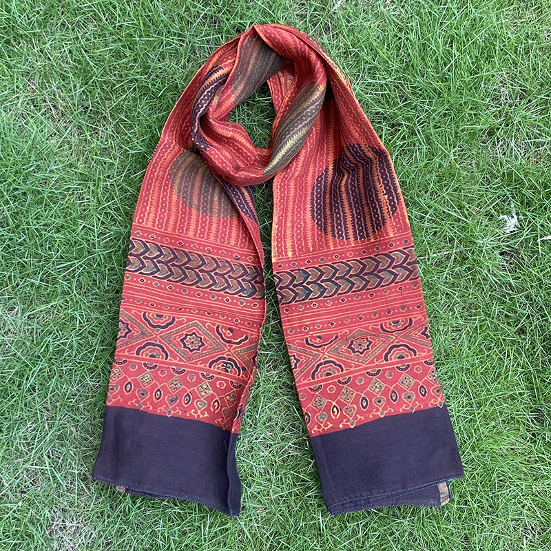 Red & Black Designer Ajrakh Stole