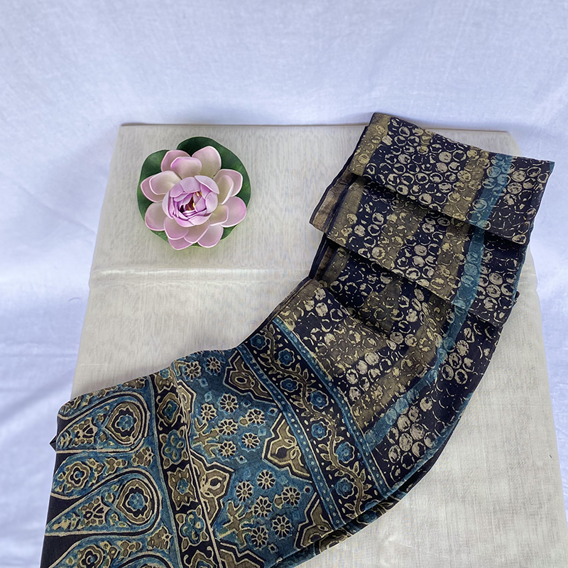 Ajrakh Stole In Chanderi Silk - Image 2