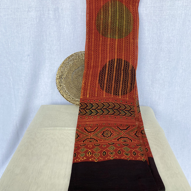 Red & Black Designer Ajrakh Stole - Image 3