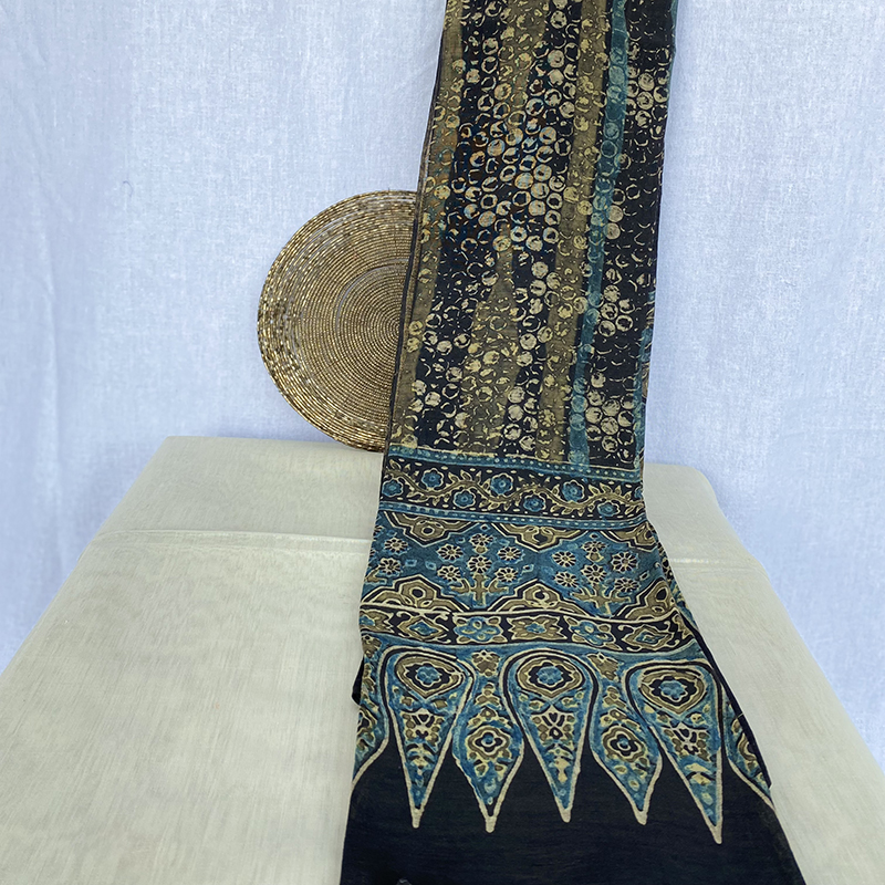 Ajrakh Stole In Chanderi Silk - Image 3