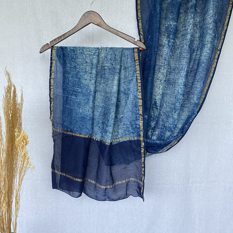 Indigo dupatta in silk